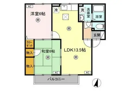アムールA棟(2LDK/1階)の間取り写真