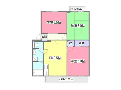 サンビレッジ清瀬 A棟(3DK/3階)の間取り写真