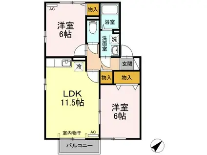 グランコートE棟(2LDK/2階)の間取り写真