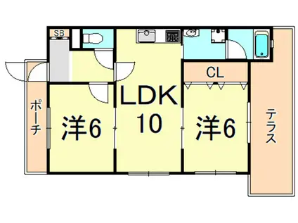 ハイツボヌール(2LDK/1階)の間取り写真