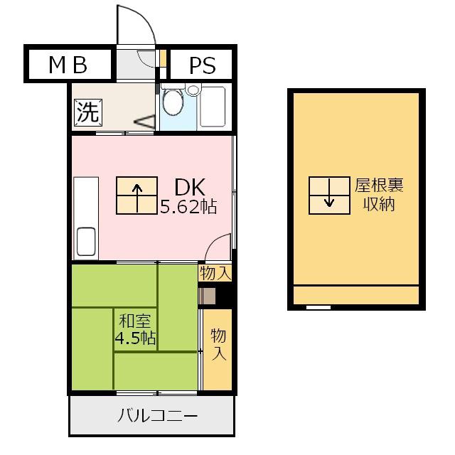 おおいビラはいめん(1DK/4階)の間取り写真