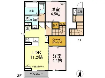 グランフルール B(2LDK/2階)の間取り写真
