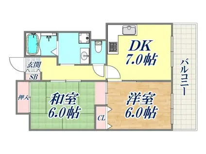 コスタレイ神戸三宮(2DK/4階)の間取り写真