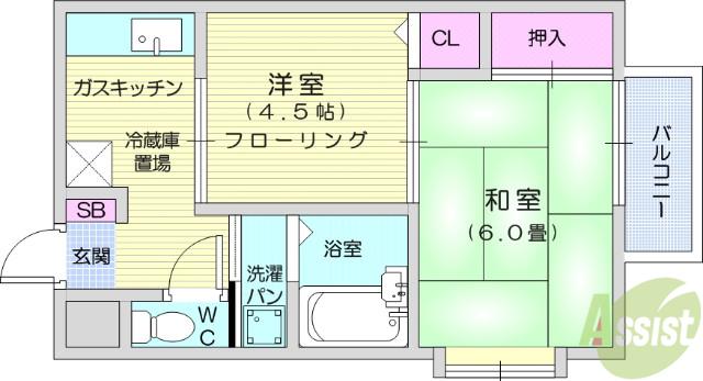 エルディムK(2K/2階)の間取り写真