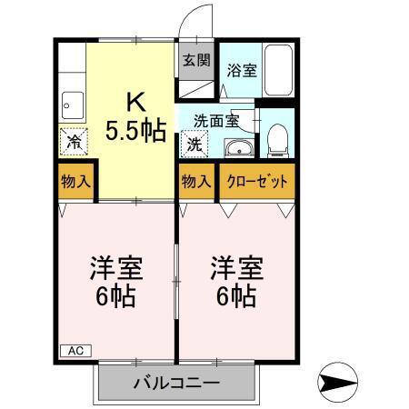 アンシャンテ川之江A棟(2K/2階)の間取り写真