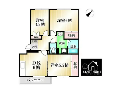 コーポ ラフォーレB(3DK/1階)の間取り写真