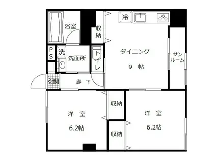 カーサミモザ(2DK/3階)の間取り写真