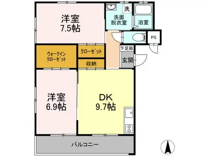 ヴィンテージ八王寺(2DK/3階)の間取り写真