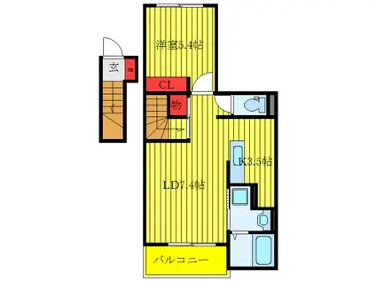 ルミエールB(1LDK/2階)の間取り写真