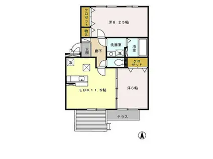 ウィスタリア(2LDK/1階)の間取り写真