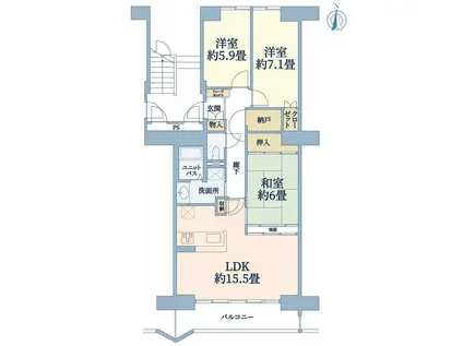 ダイアシティ2000茂庭B1リッヂ(3LDK/4階)の間取り写真