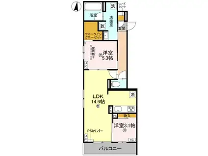 クラシスト三津屋南(2LDK/3階)の間取り写真