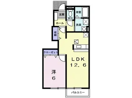 美祢パレス ジャガール C(1LDK/1階)の間取り写真