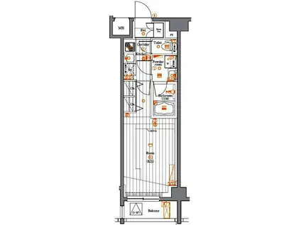 PREMIUM CUBE 目黒東山♯MO(1K/5階)の間取り写真