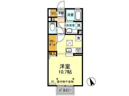 D-ROOM クロシェット メゾン V(ワンルーム/1階)の間取り写真