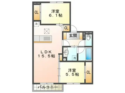 パルミエ I(2LDK/1階)の間取り写真