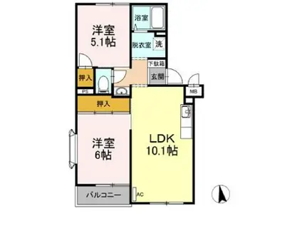 ビラ・ジュニペラス C棟(2LDK/2階)の間取り写真