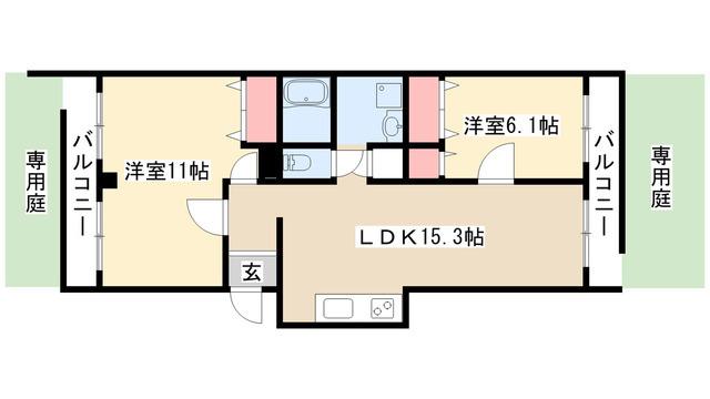 松月アイリス(2LDK/1階)の間取り写真