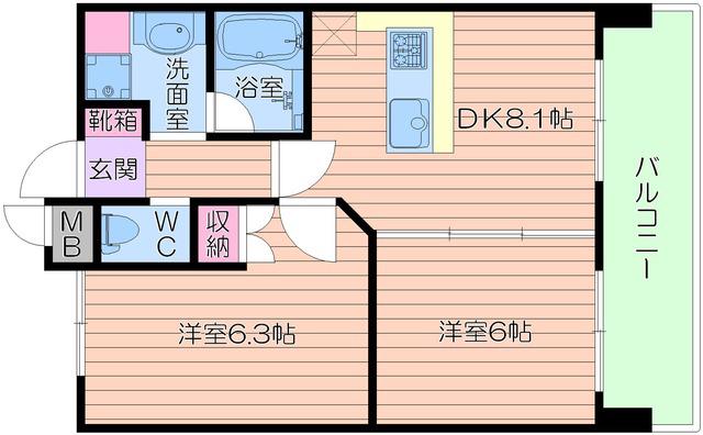 アルグラッド鷺洲(2LDK/14階)の間取り写真