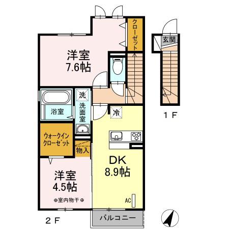 ラフィネ B(2DK/2階)の間取り写真