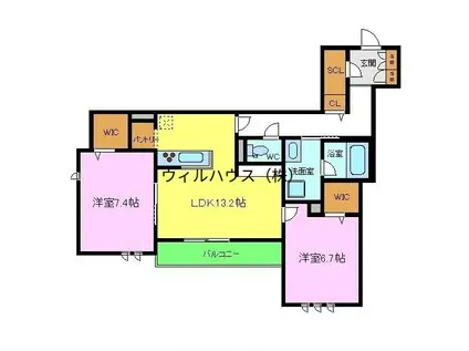 ARIETTA 東三国ヶ丘(2LDK/2階)の間取り写真