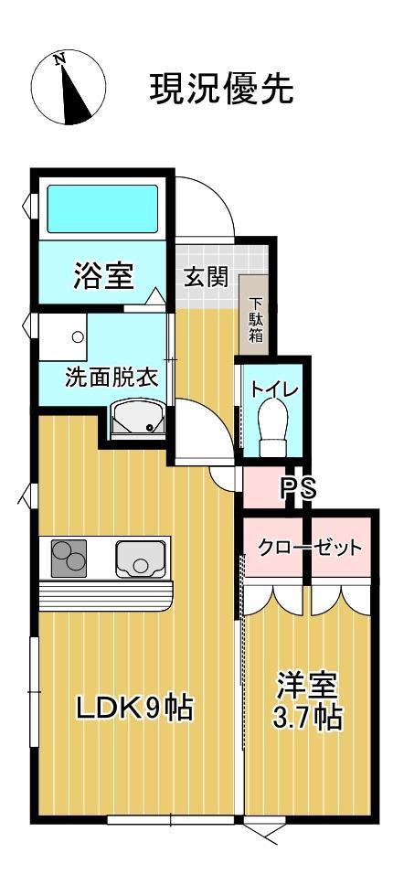 サンリッチB棟(1LDK/1階)の間取り写真