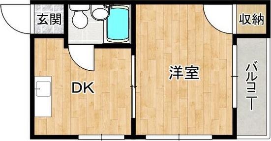 背戸口シティハイツ(1DK/3階)の間取り写真