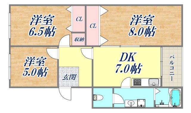 東園田団地5号棟(3DK/5階)の間取り写真