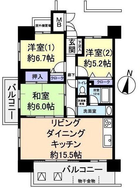 アスレ東原II番館(3LDK/9階)の間取り写真