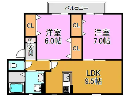カーサジュネス(2LDK/1階)の間取り写真