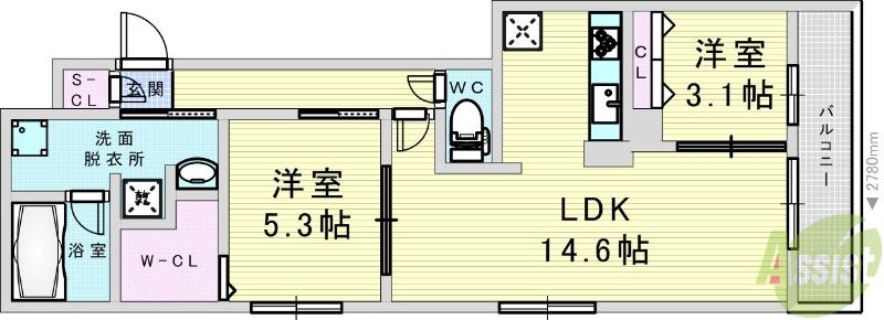 クラシスト三津屋南(2LDK/2階)の間取り写真
