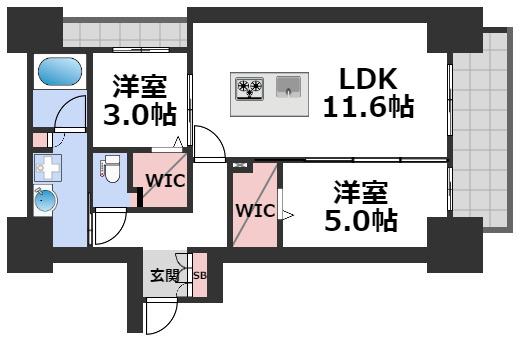 アーバネックス南新町(2LDK/12階)の間取り写真