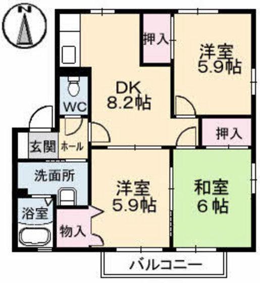 フォーブル戸坂 A棟(3DK/2階)の間取り写真