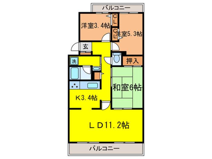フィール天神町2号館(3LDK/3階)の間取り写真