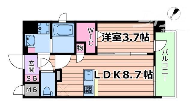 プランドール新北野(1LDK/7階)の間取り写真