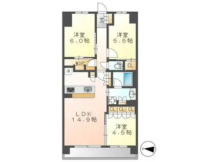 レーベン名古屋松重町GRAND AUBE(3LDK/4階)の間取り写真