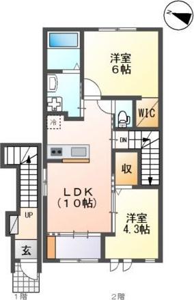 SUNNY VILLA(2LDK/2階)の間取り写真
