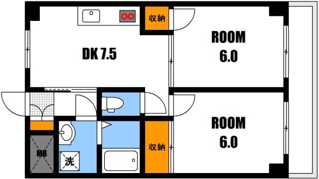 フローレンス尾前(2DK/4階)の間取り写真