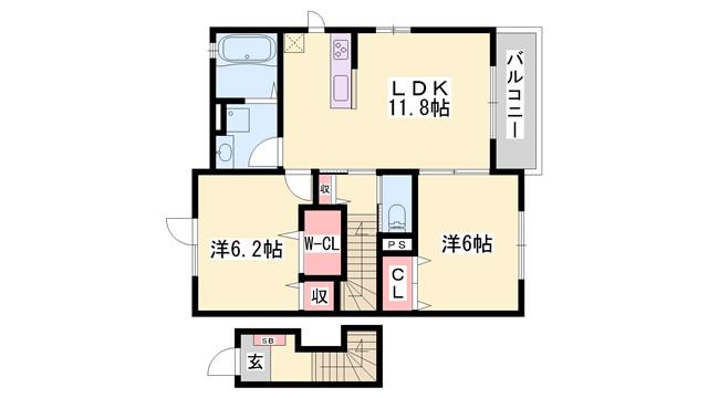 メゾンド サン ミシェル(2LDK/2階)の間取り写真