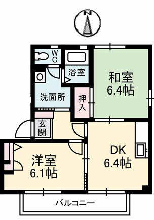フレスコK A棟(2DK/2階)の間取り写真