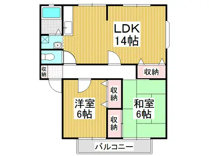 サンビレッジ明盛B(2LDK/2階)の間取り写真