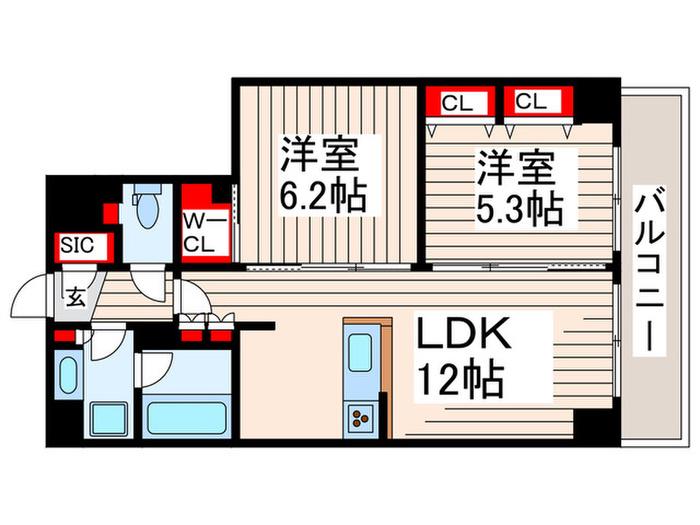 リアナアートパーク西葛西(2LDK/1階)の間取り写真
