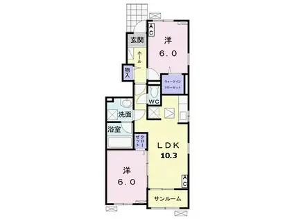 ファーストプレイス築捨II(2LDK/1階)の間取り写真