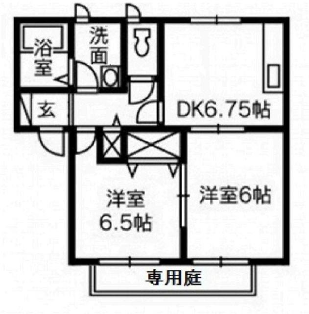シャトー秋桜B棟(2DK/1階)の間取り写真