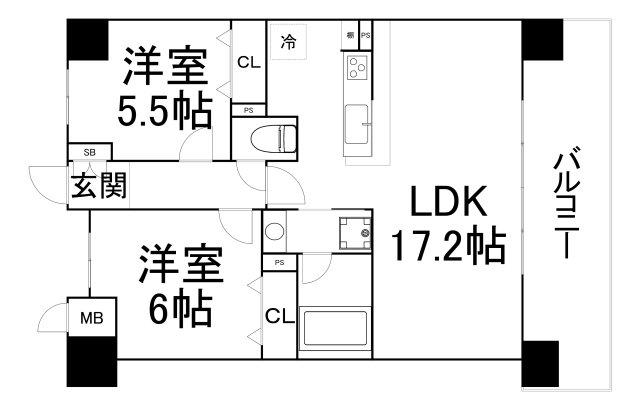 バロンドール京橋(2LDK/7階)の間取り写真