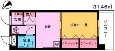 メイプル森戸(1K/4階)の間取り写真