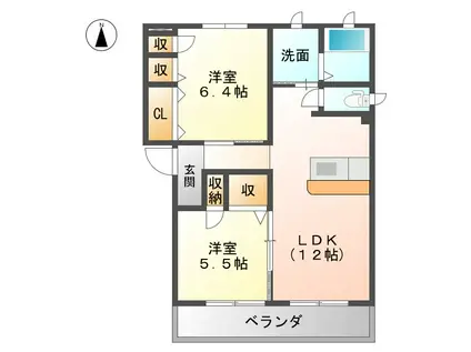 エスポワールGIYOU A(2LDK/1階)の間取り写真