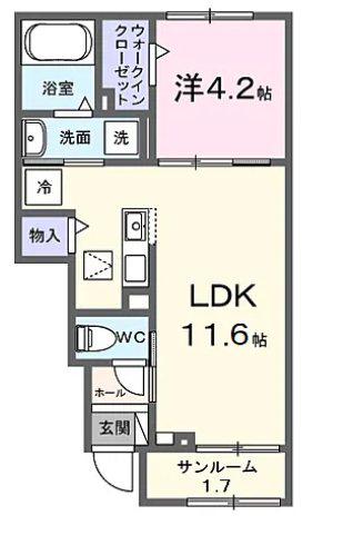 シャルマン シャトー・I(1LDK/1階)の間取り写真