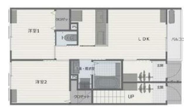 イイイエテラス国母(2LDK/1階)の間取り写真