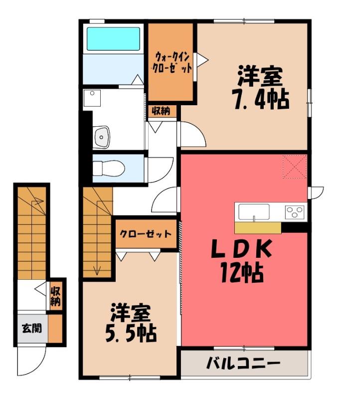 カレントIII(2LDK/2階)の間取り写真